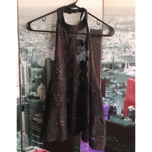 embroidered + beaded mesh halter top - Picture 3 of 4